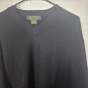 Daniel Bishop Men's Black 100% 2 Ply Cashmere V-Neck Sweater Size Large L